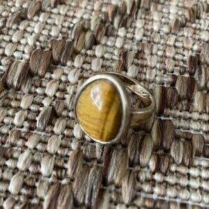 Vtg. BARSE Silver .925 Ring Eye Drop Shaped Tiger Eye stone SZ 7